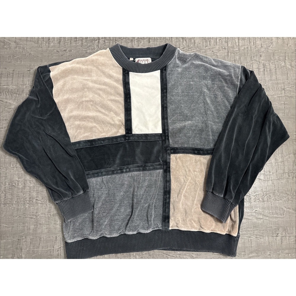 Vintage Sansabelt Sport Velour Patchwork Sweatshirt Made in‎ Brazil 80s 90s XL